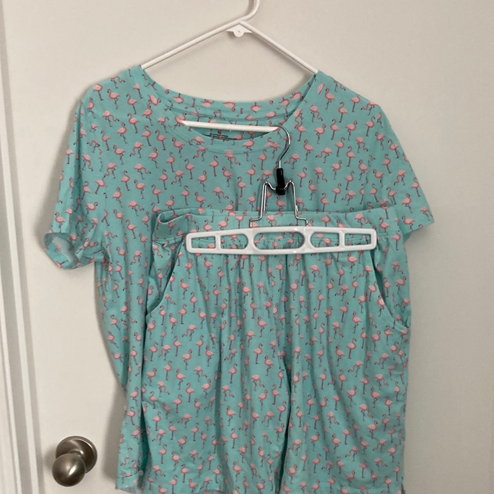 Sleep Sense flamingo pajamas. Shirt is med and shorts are small.